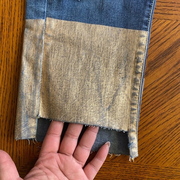 Anthropologie Pilcro Slim Boyfriend Jeans Rose Gold Coated Foil Metallic Sz 30 - Picture 5 of 8